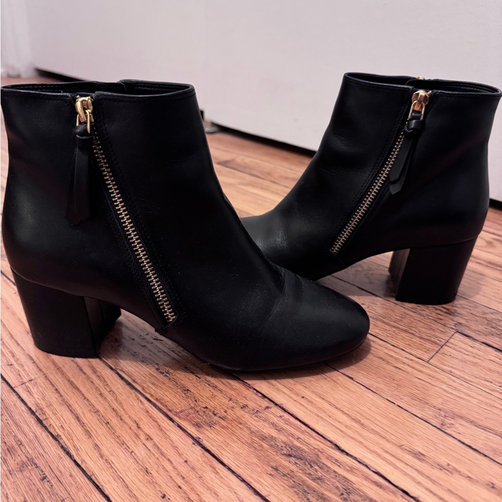 Cole Haan Black Ankle Boots with Gold Accents